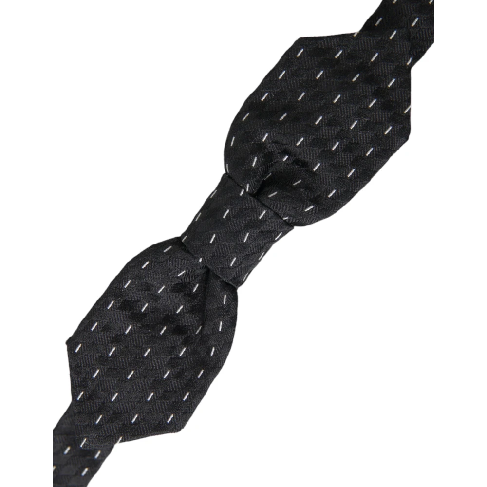 Dolce & Gabbana Zwart Wit Zijden Heren Vlinderdas Black Heren