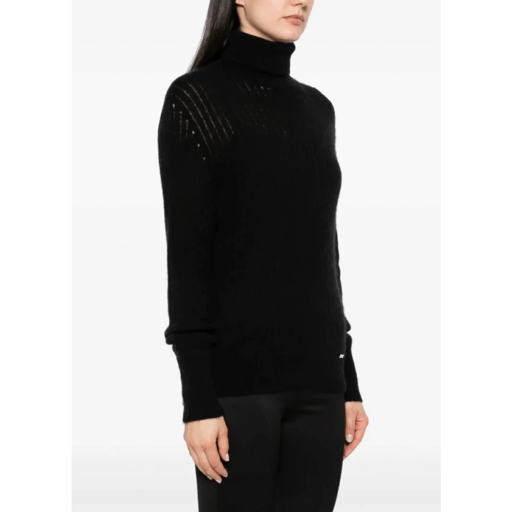 Kiton Zwarte Ribgebreide Trui met Rolhals Black Dames