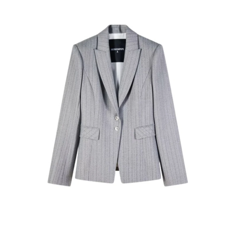Patrizia Pepe Vrouw Grijs Jassen Dames, L, Leer, Slim Pinstripe Blazer