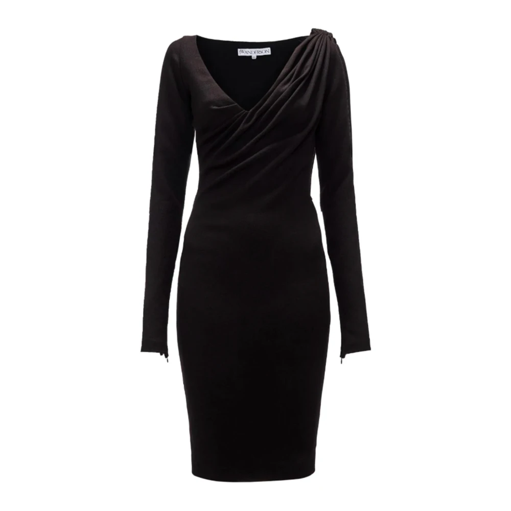 Jw Anderson Women's Black Short Dresses, 2XS, Ruffled V-Neck Dress