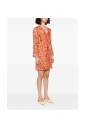 multicolored-orange-v-neck-flared-dress