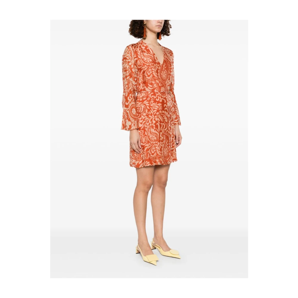 Liu Jo Multicolor Oranje V-Hals Uitlopende Jurk Brown Dames