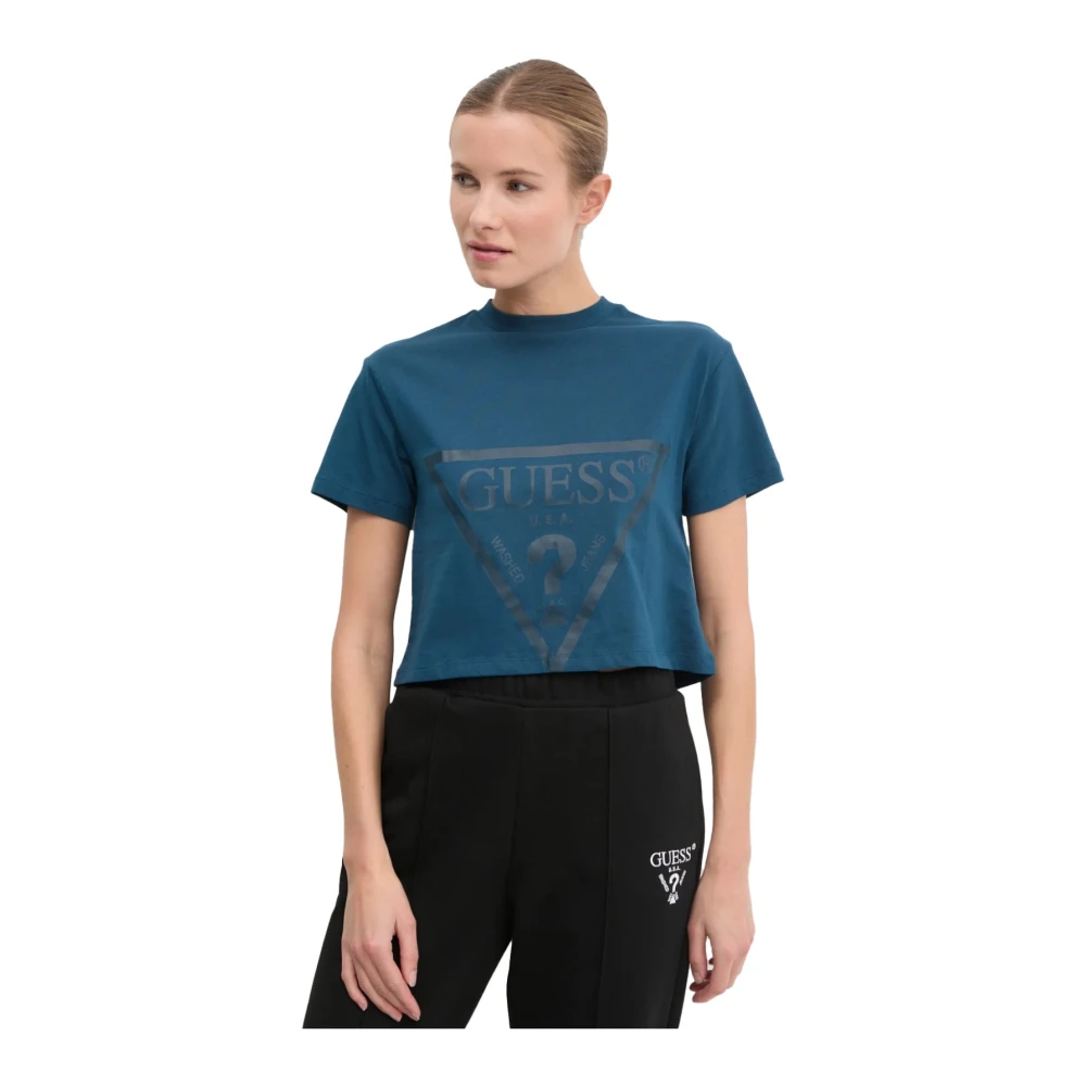 Guess Blauw Logo Katoenen T-shirt Blue Dames
