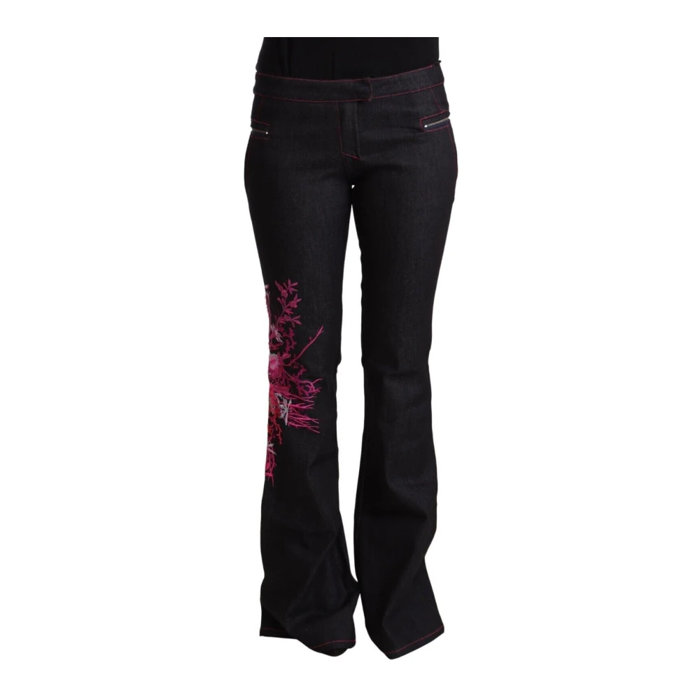 Exte Women's Black Floral Embroidered Flared Denim Jeans - Bootcut Jeans - L - Jeans