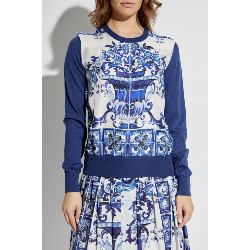 Dolce & Gabbana Zijden top met Majolica-patroon Blue Dames