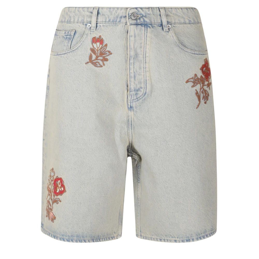 Drole De Monsieur Men's Blue Denim Shorts, L, Short Jean Dusty Brodé Fleurs
