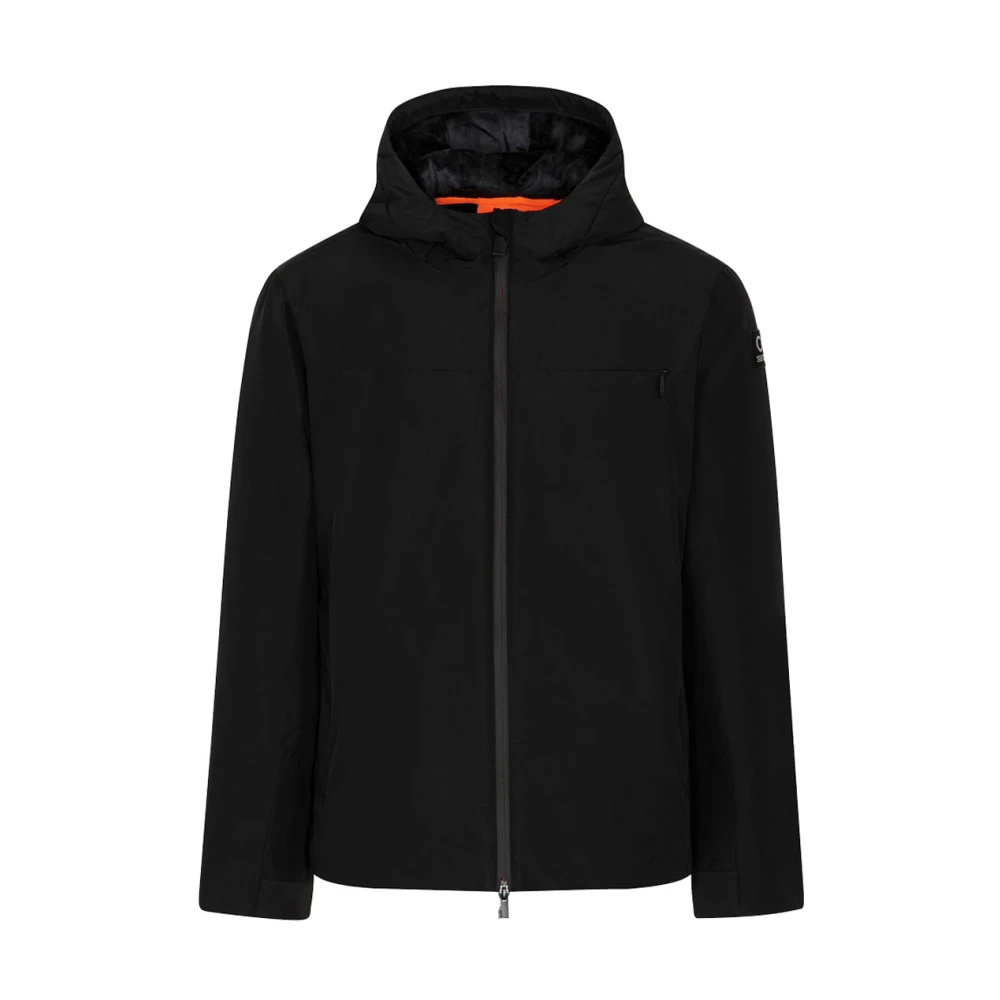 Suns Zwarte Velours Hoodie met Neopreen Details Black Heren