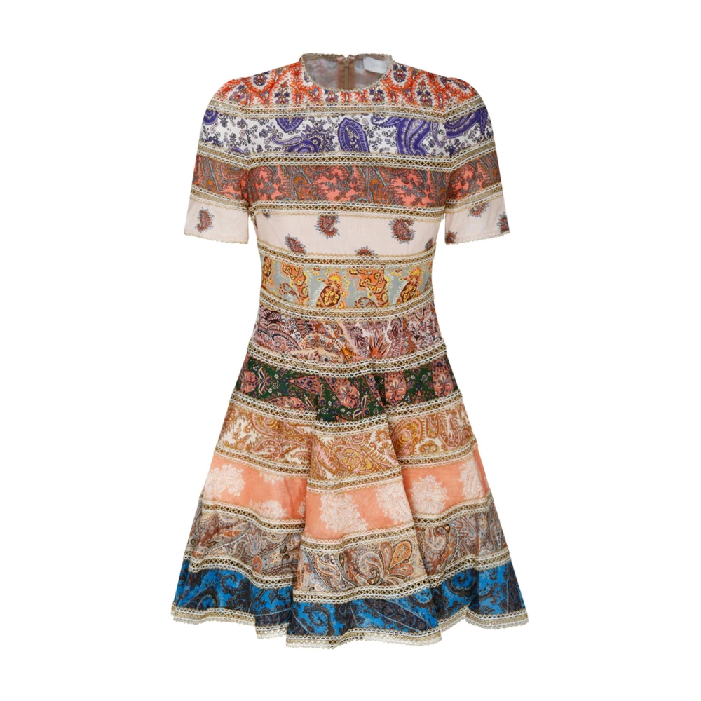 Zimmermann Women's Multicolor Short Dresses, M, Multicolour Linen Devi Spliced Mini Dress