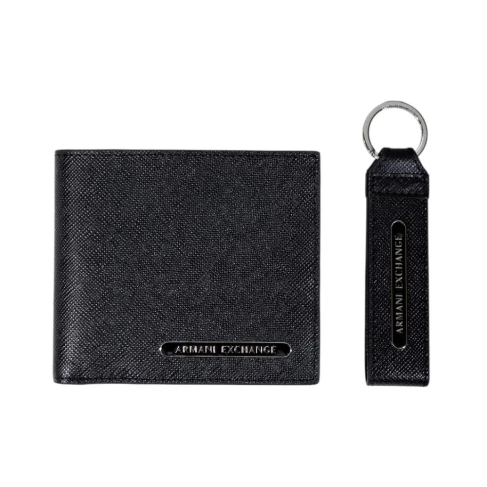 Armani Exchange Men's Black Leather Bifold Wallet With Multiple Card Slots