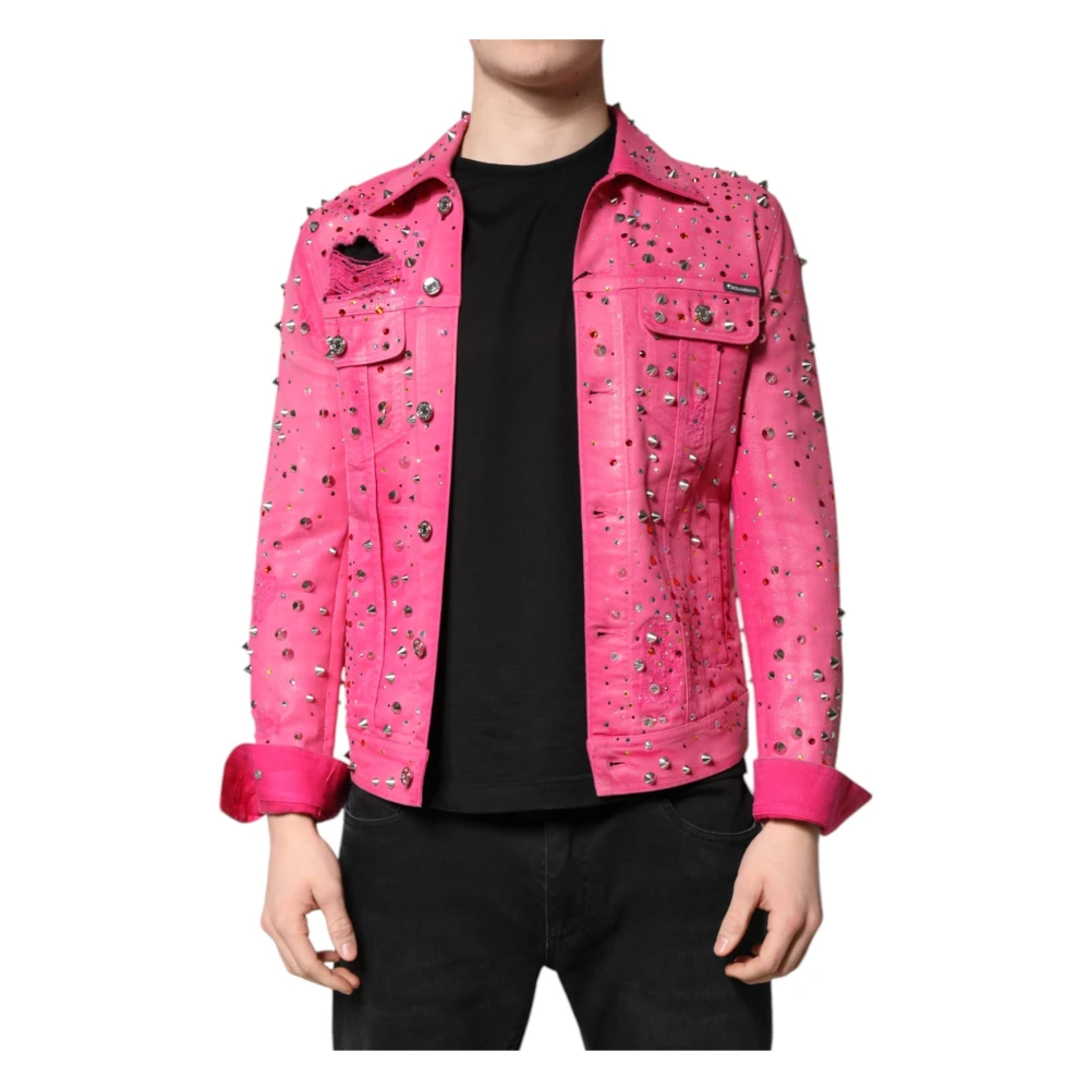 Dolce & Gabbana Men's Pink Crystal Embellished Denim Jacket - Denim Jackets - S - Jackets