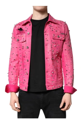 Rosa kristallutsmyckad denimjacka
