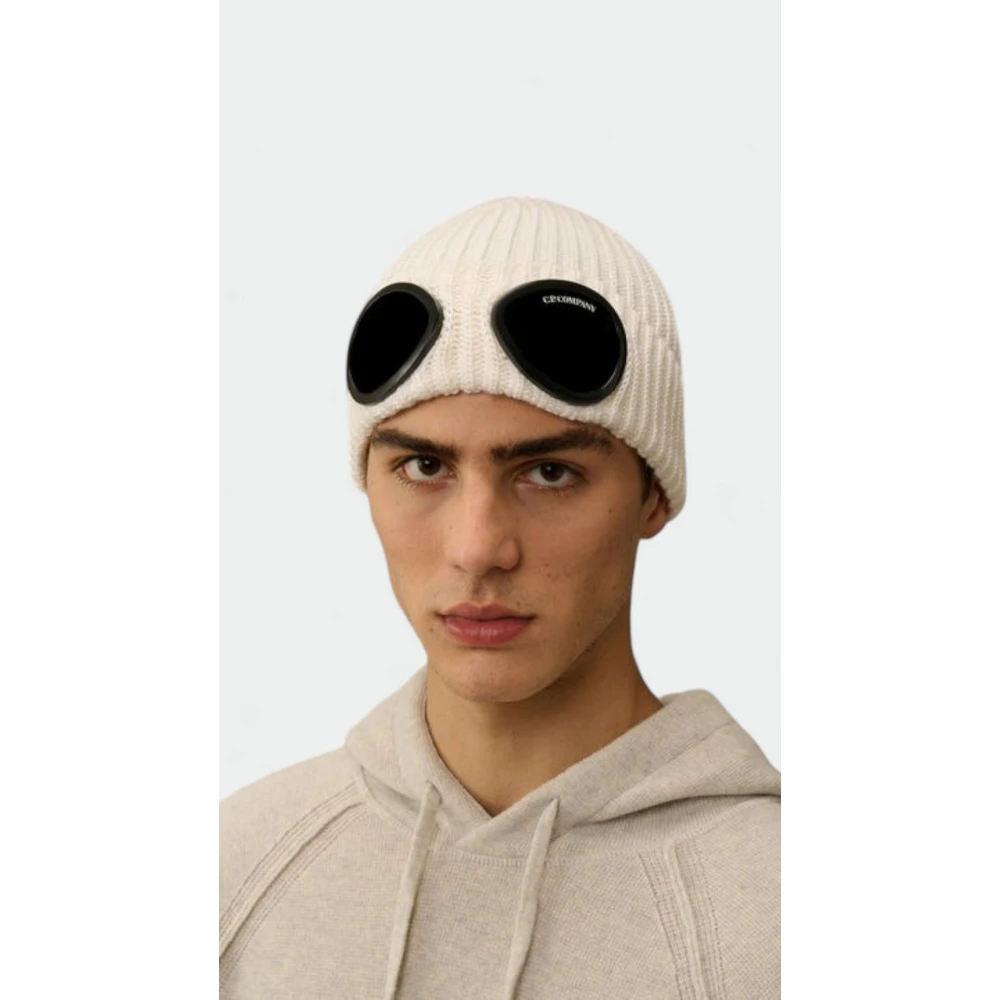 C.P. Company Merino Wool Goggle Beanie White Heren