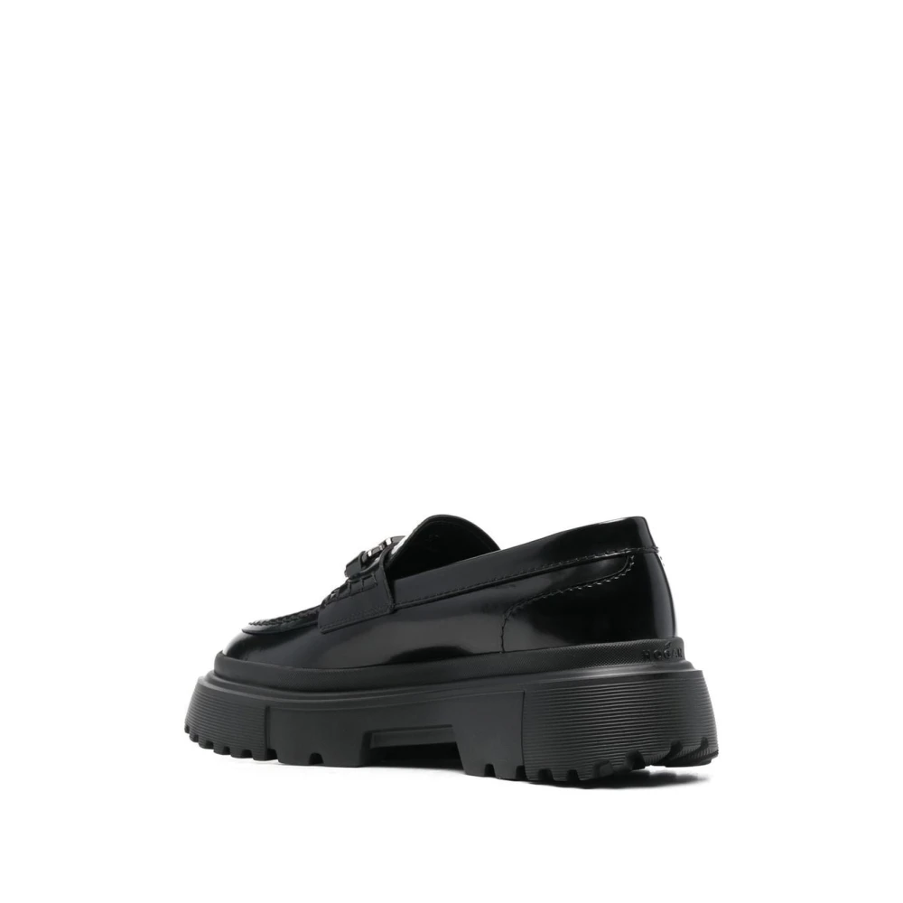 Hogan Zwarte Loafers met Logo Gesp en Platform Black Dames