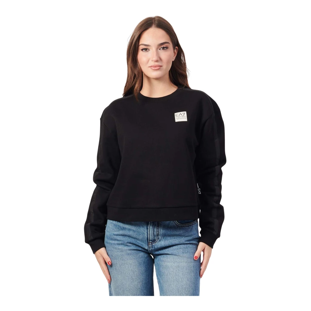 Emporio Armani Zwarte Cropped Sweater met Nylon Inzetstukken Black Dames