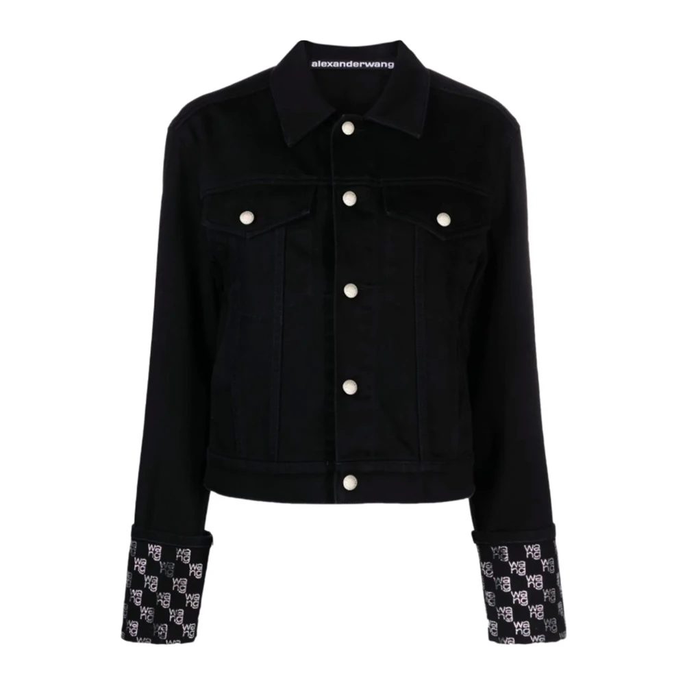 Alexander wang Zwarte Katoenen Denim Jas Strass Decoratie Black Dames