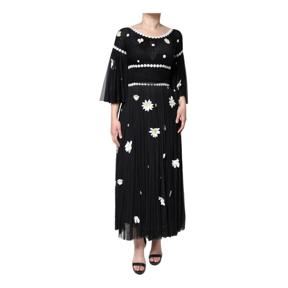 Dolce & Gabbana Zwarte Zijden Daisy Maxi Jurk Black Dames