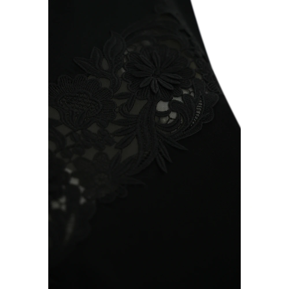 Twinset Zwarte bloemen kant katoenen T-shirt Black Dames