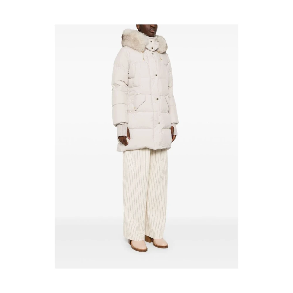Moorer Beige Gewatteerde Jas met Bontafwerking Beige Dames