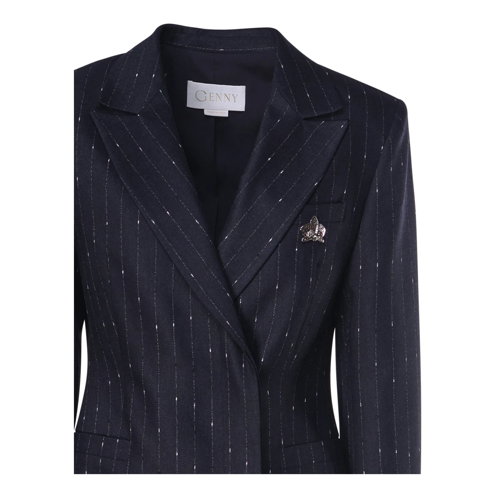 Genny Blauw Single-Breasted Knoop Jas Italië Blue Dames