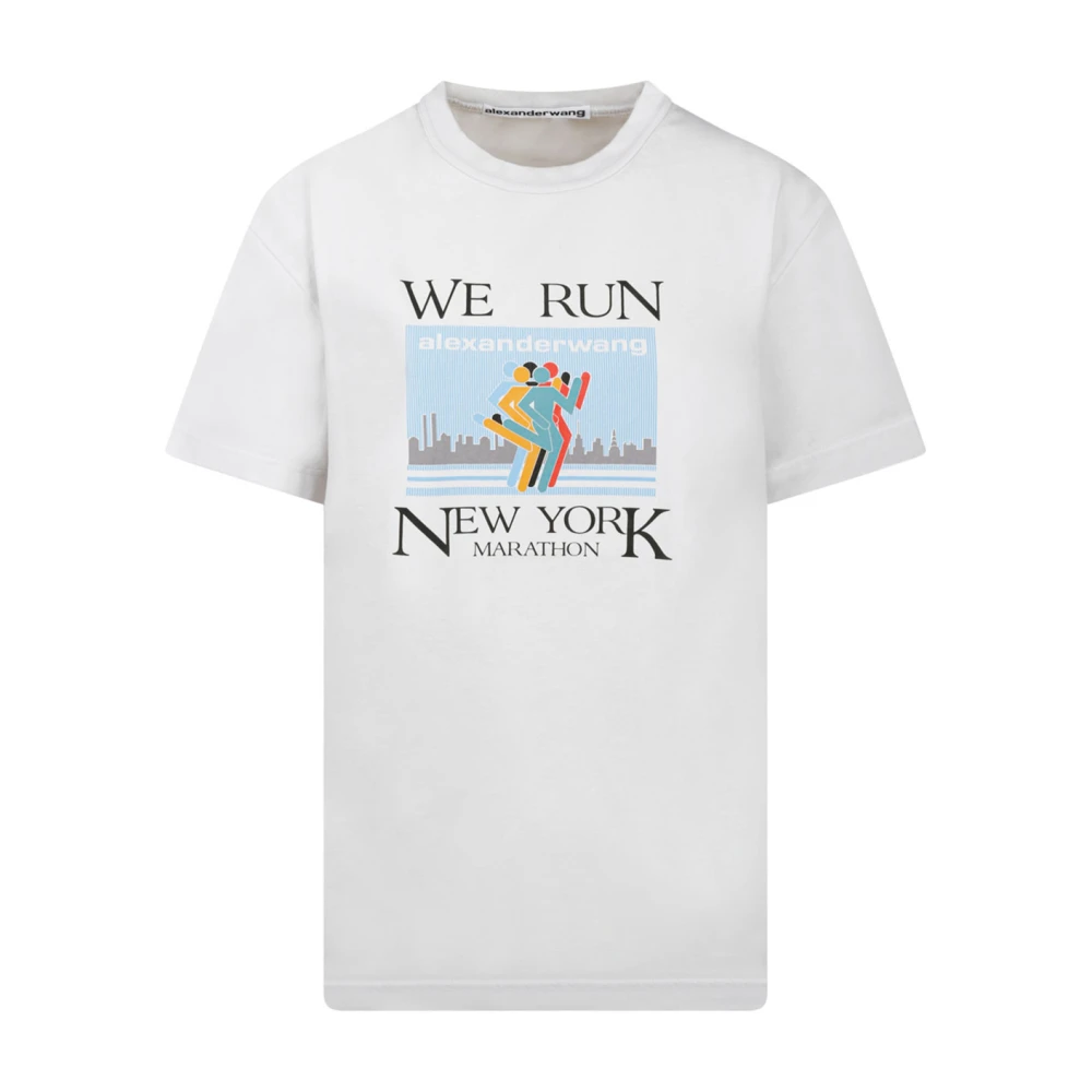 Alexander Wang Women's White T-Shirts, Xs, Marathon Graphic Print T-Shirt