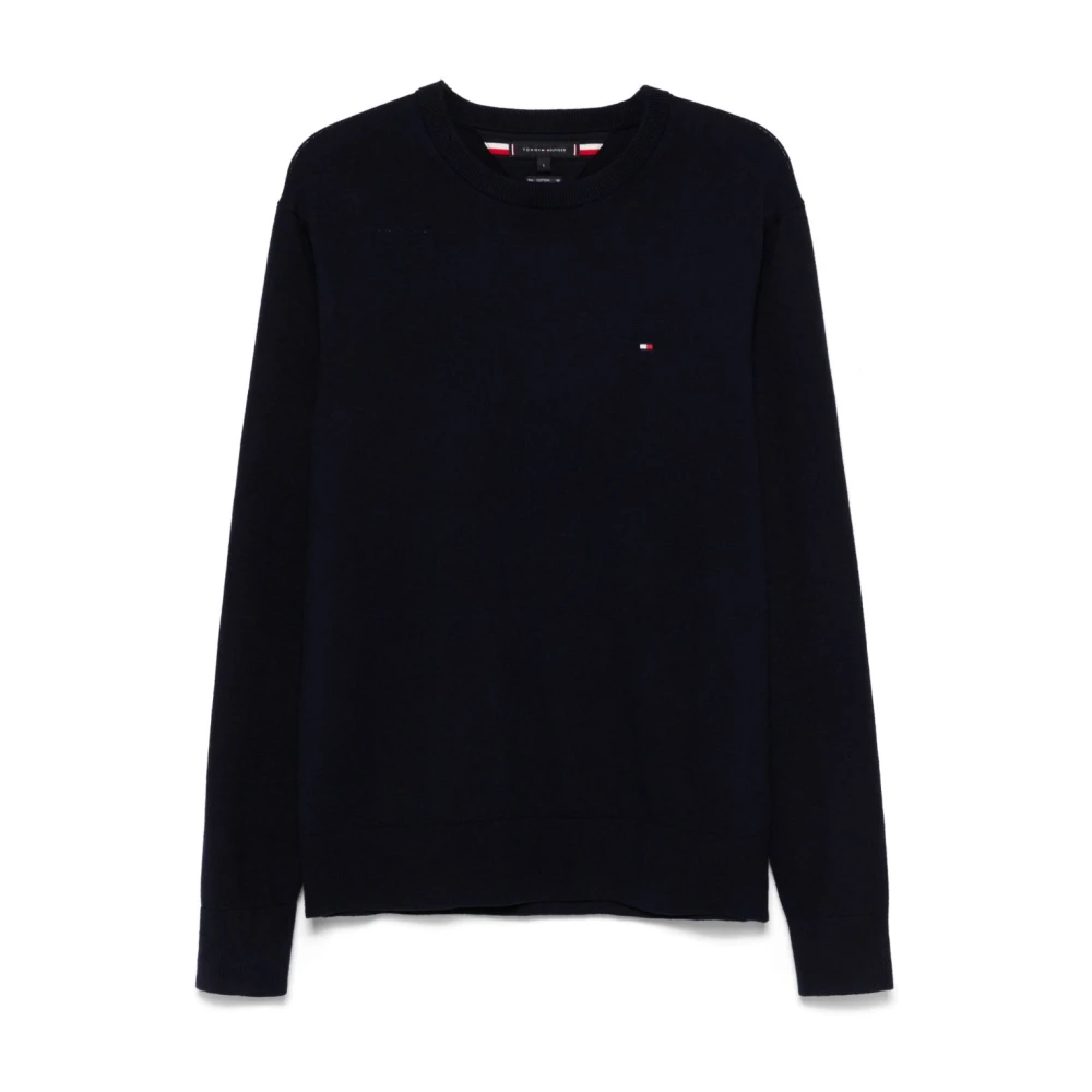 Tommy Hilfiger Crew Neck Jumper With Logo - Male - Round-Neck Knitwear - Blue - Xl - Knitwear