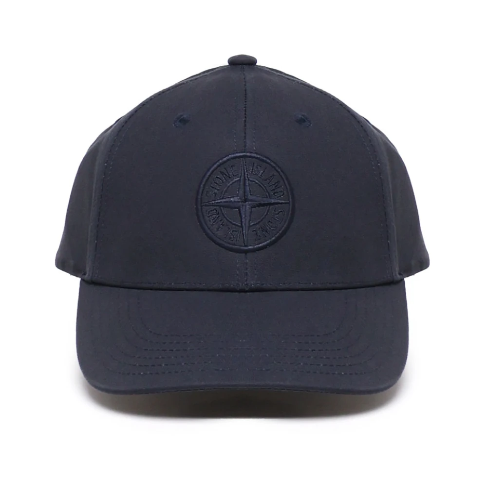 Stone Island Zwarte Baseballpet met Ronde Klep Blue Heren