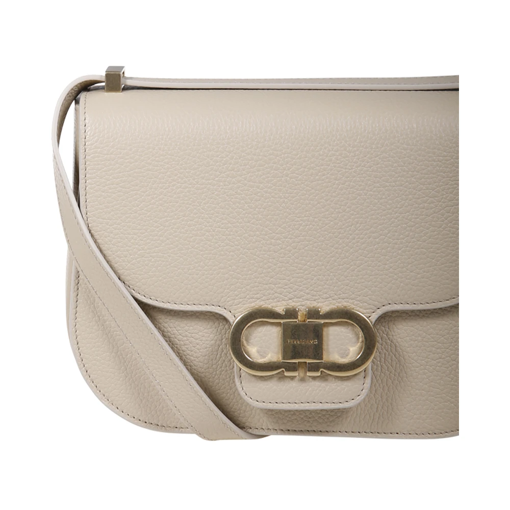 Salvatore Ferragamo Steen Dubbele Gancio Flap Tas Beige Dames