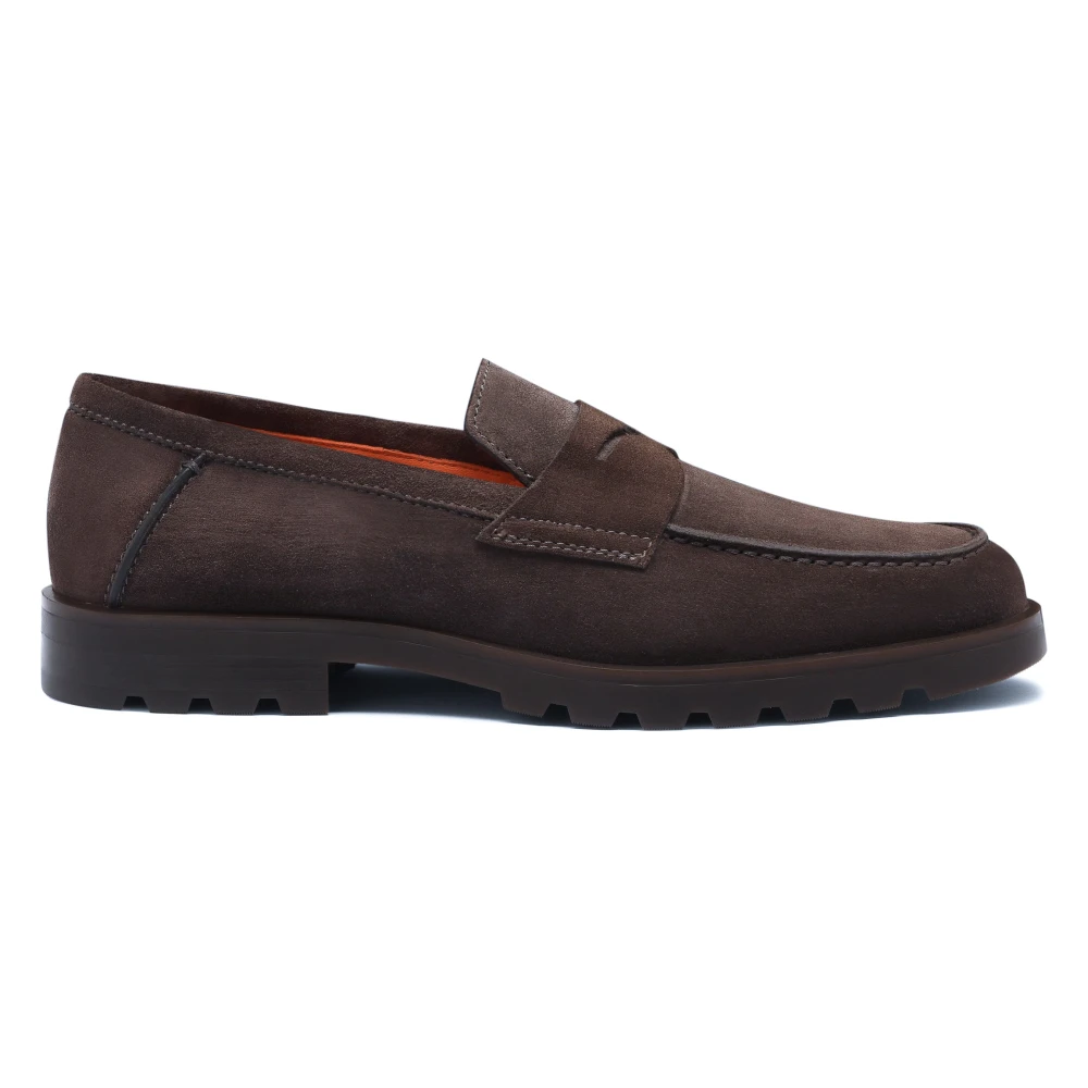 Santoni Men's Brown Loafers, 9 1/2 Uk, Mocassino Penny In Suede
