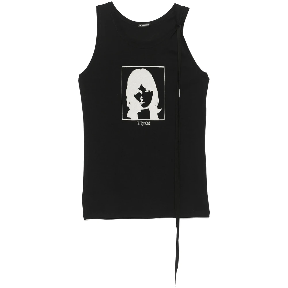Ann Demeulemeester Zwart Grafisch Print Mouwloos T-shirt Black Heren