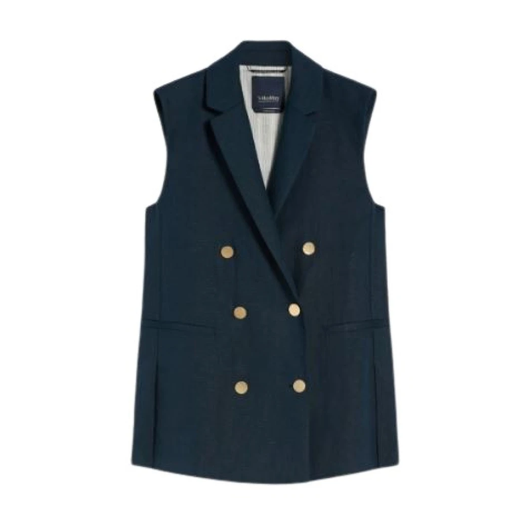 Max Mara Women's Blue Waistcoats, Xs, Bird Linen Vest