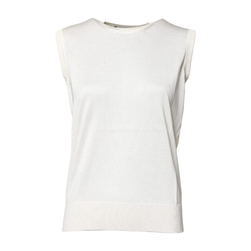 Dolce & Gabbana Women's White Silk Round Neck Tank Top