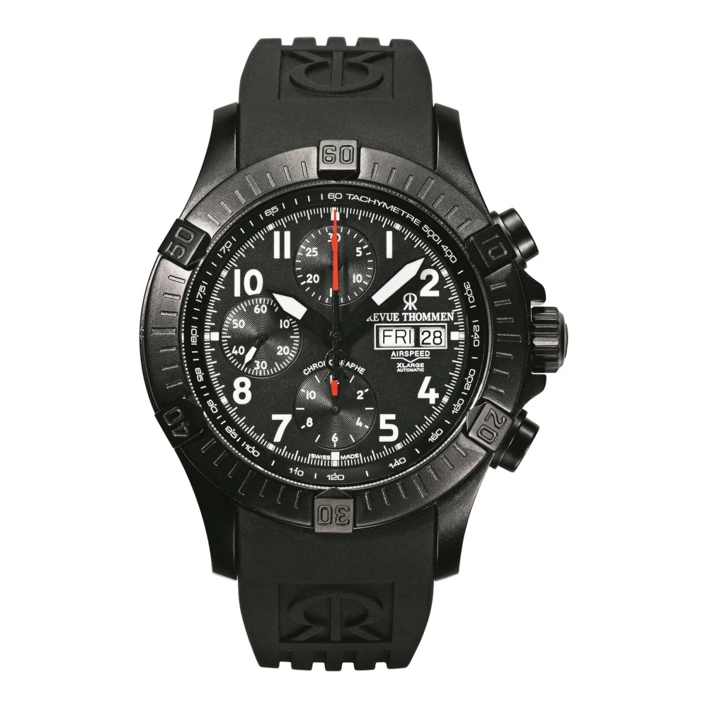 Revue Thommen Pioneer Chrono Svart Gummiband Klocka Black, Herr