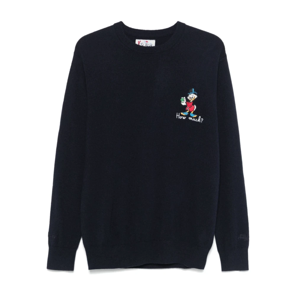 MC2 Saint Barth Blauwe Gebreide Trui met Geborduurd Motief Blue Heren
