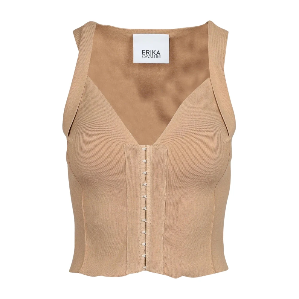 Erika Cavallini Beige Sleeveless Tops, Female, S, Cropped Knit Top