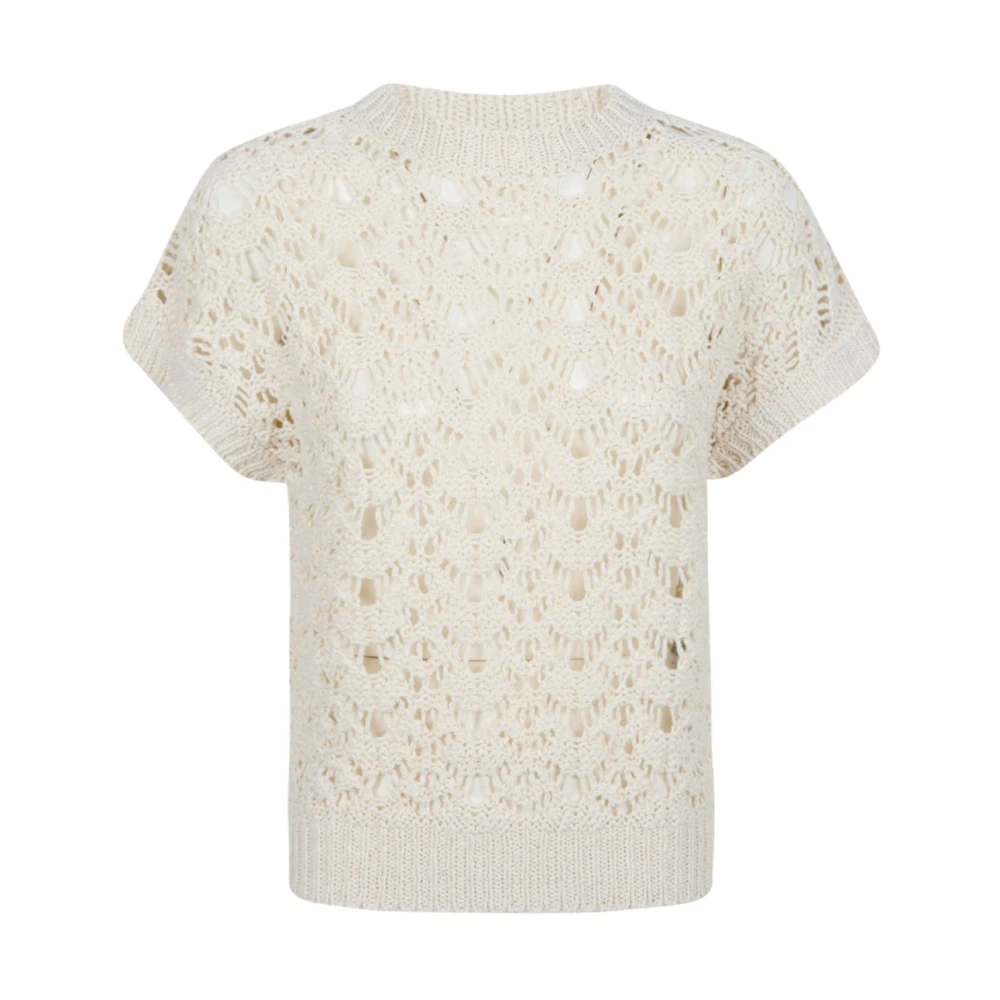 Eleventy Beige Ärmlös Stickad Tröja Med Rund Hals