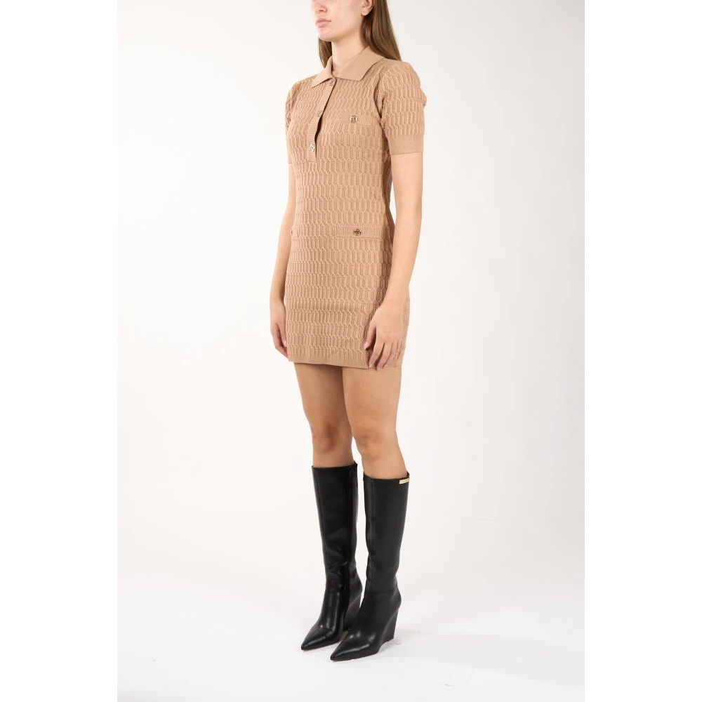 Twinset Mini gebreide jurk met knoopdetails Beige Dames