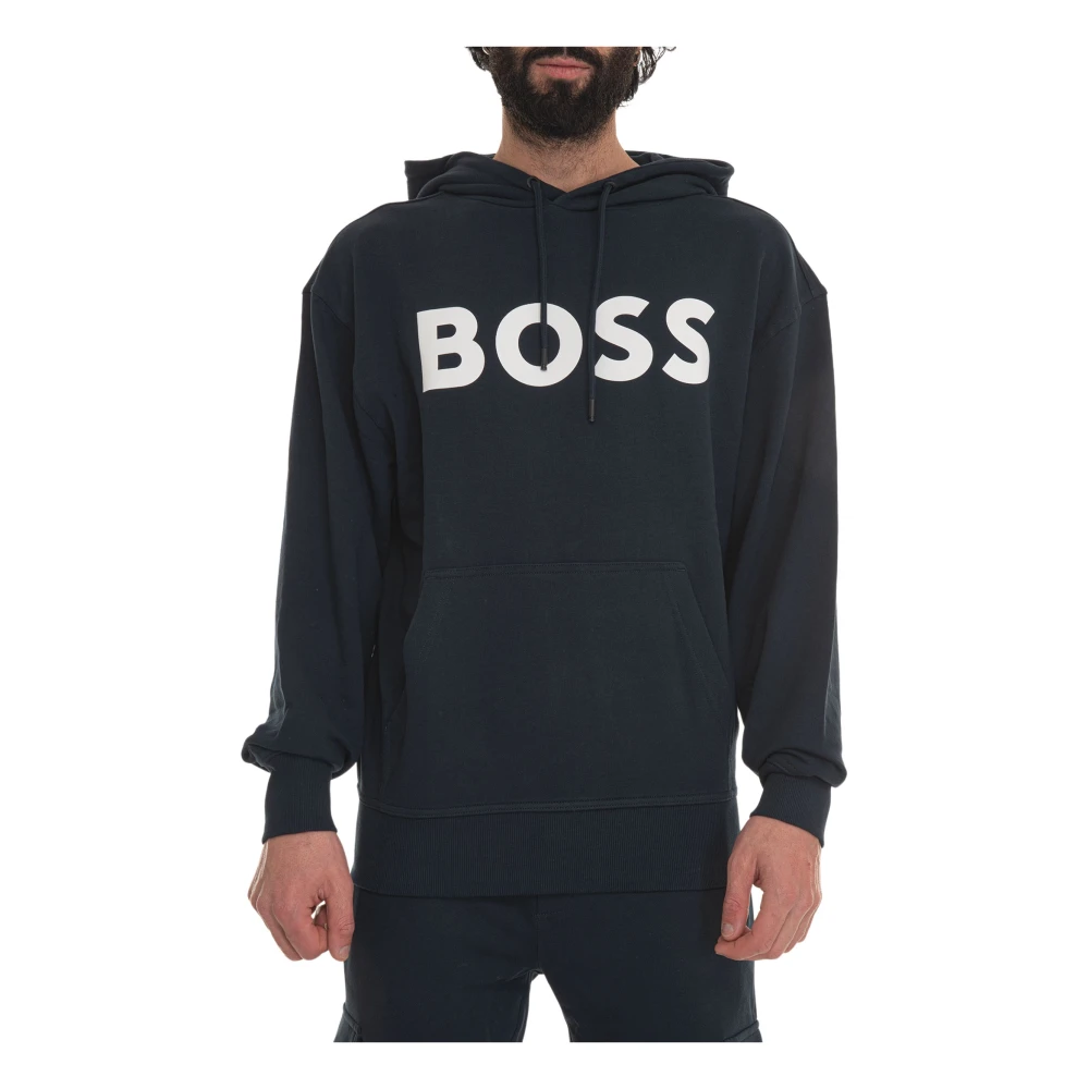 Boss Maxi Logo Hoodie Blue Heren
