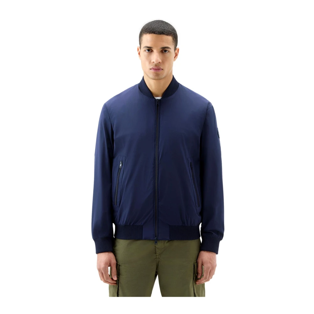 Woolrich Men's Blue Stretch Bomber Jacket Maritime