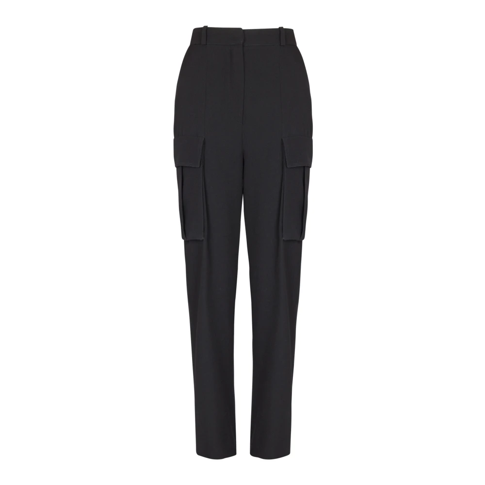 Balmain Women's Black Cargo Trousers In Grain De Poudre Wool - Tapered Trousers - Xs - Trousers