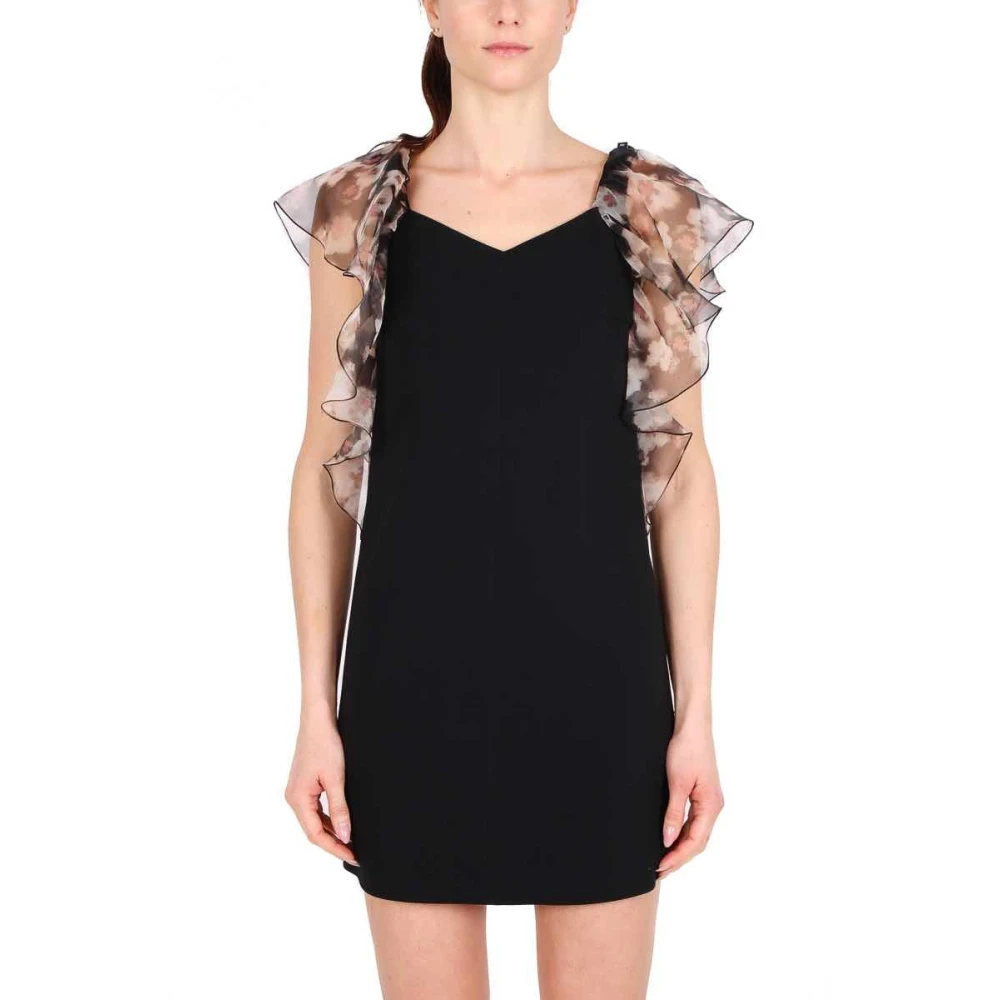 Elisabetta Franchi Zwarte Organza Ruche Korte Jurk Black Dames