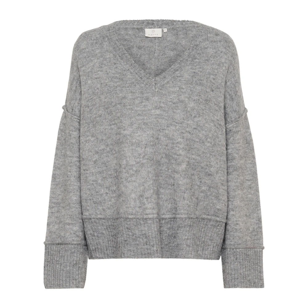 Kaffe Grijs Melange Gebreide Pullover Trui Gray Dames