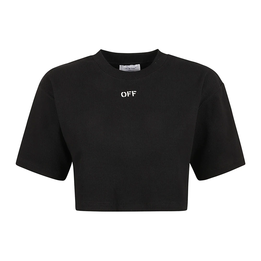 Off White Rib Cropped Tee T-shirts en Polos Black Dames