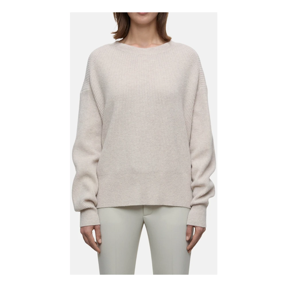 closed Merinowol Ribgebreide Ronde hals Trui Beige Dames