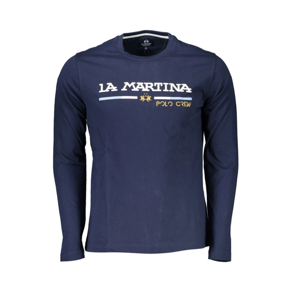 LA MARTINA Lange Mouwen Heren T-shirt Blauw Geborduurd Logo Blue Heren