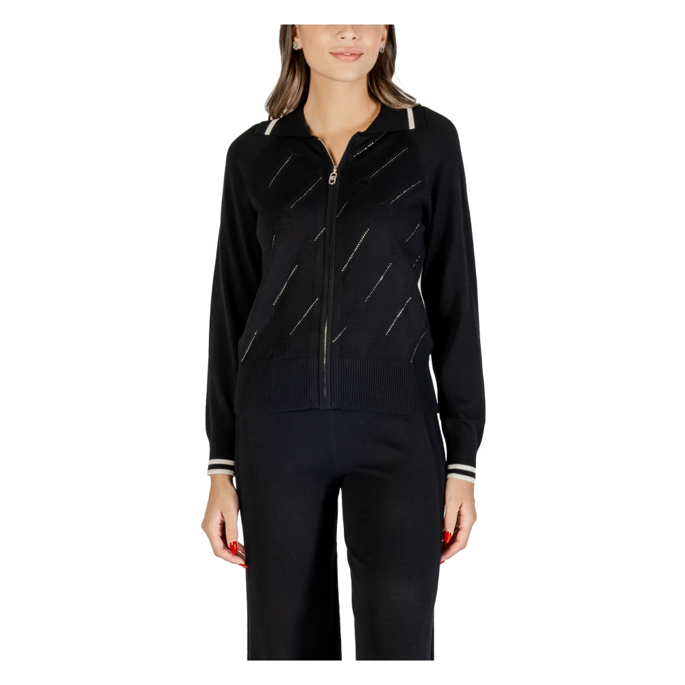 Liu Jo Women's Black Cardigans, S, Zippered Cardigan With Sparkling Inserts