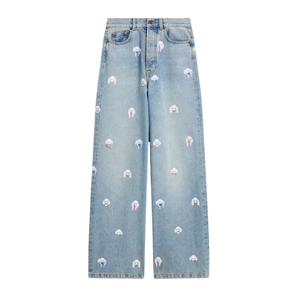 Fiorucci Blue Wide Jeans, Female, W27, Poodle Print Baggy Jeans