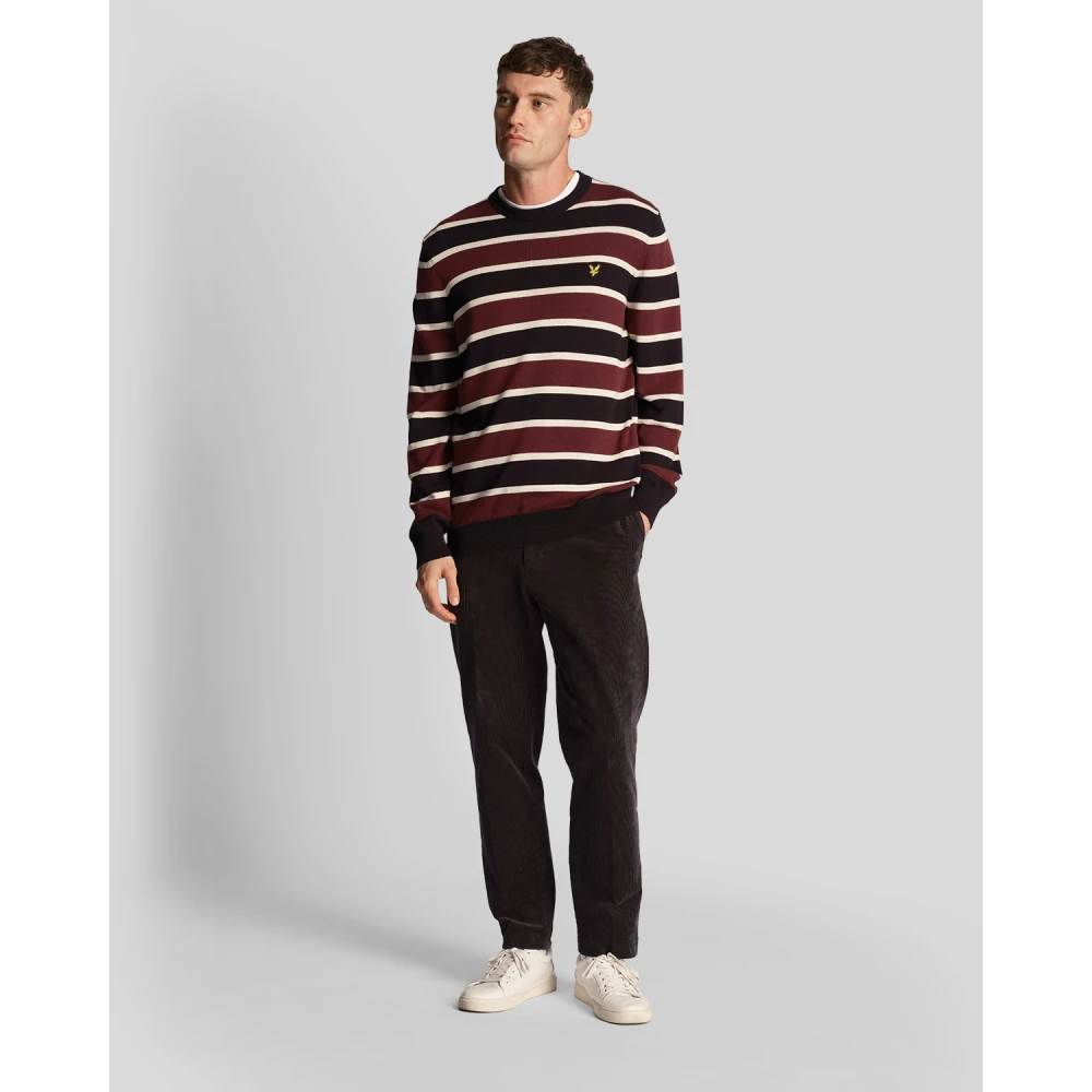 Lyle & Scott Gestreepte Crew Neck Trui Brown Heren