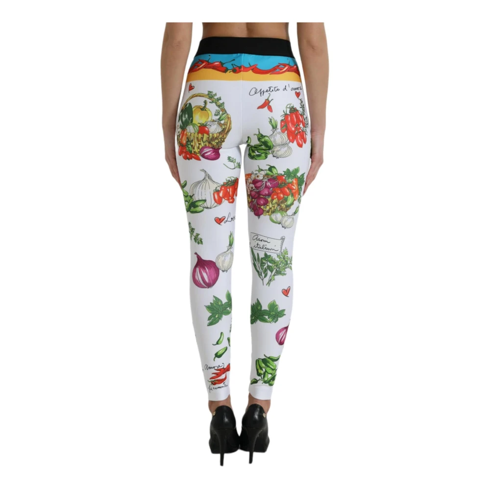 Dolce & Gabbana Witte High Waist Printed Leggings White Dames