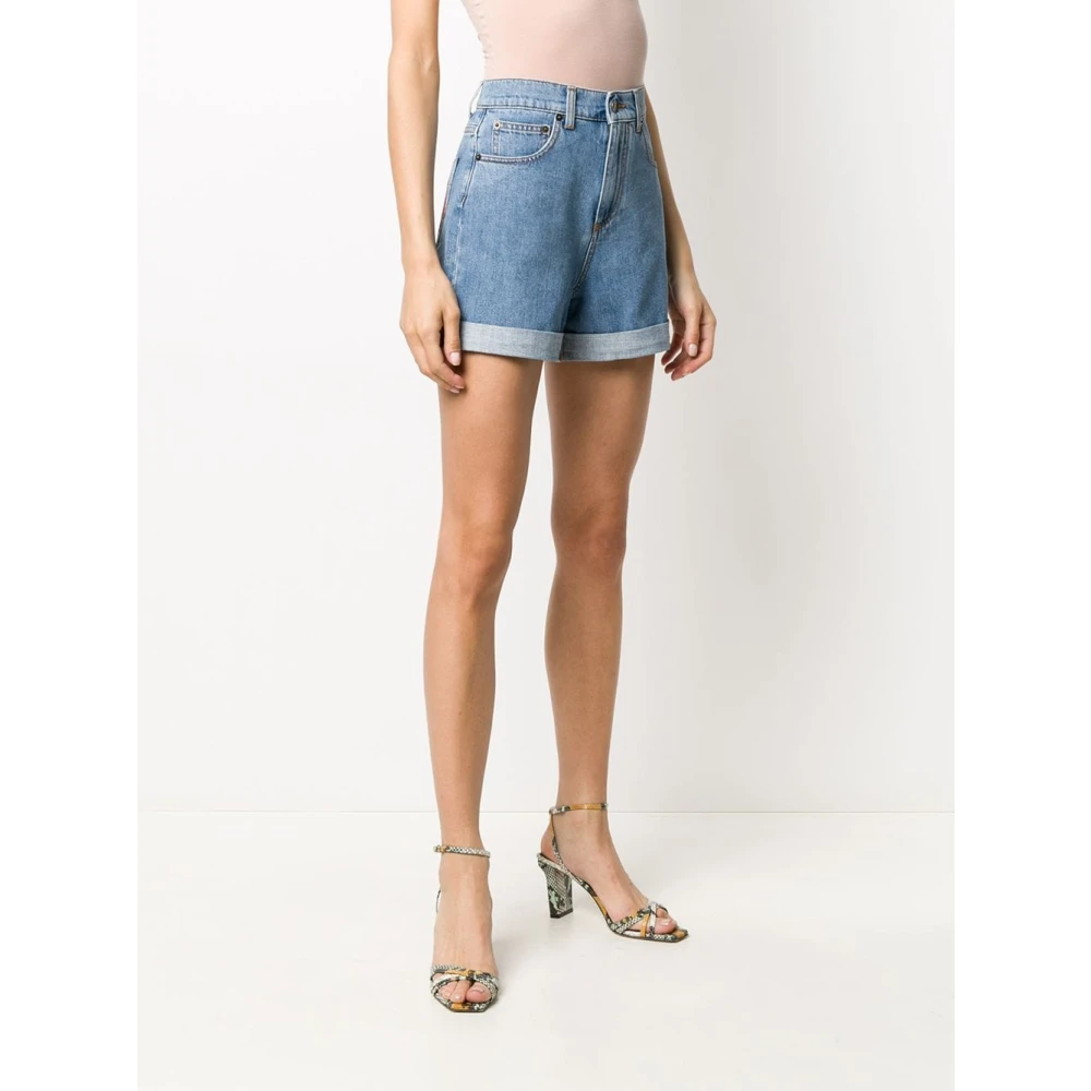 Philosophy di Lorenzo Serafini Blauwe Denim Slogan Print Shorts Blue Dames