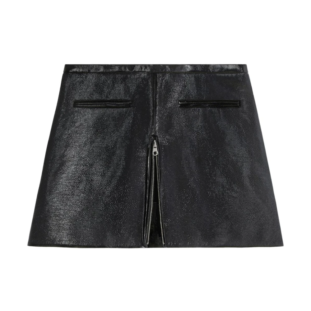 Courrèges Zwarte Flared Minirok Coated Finish Black Dames